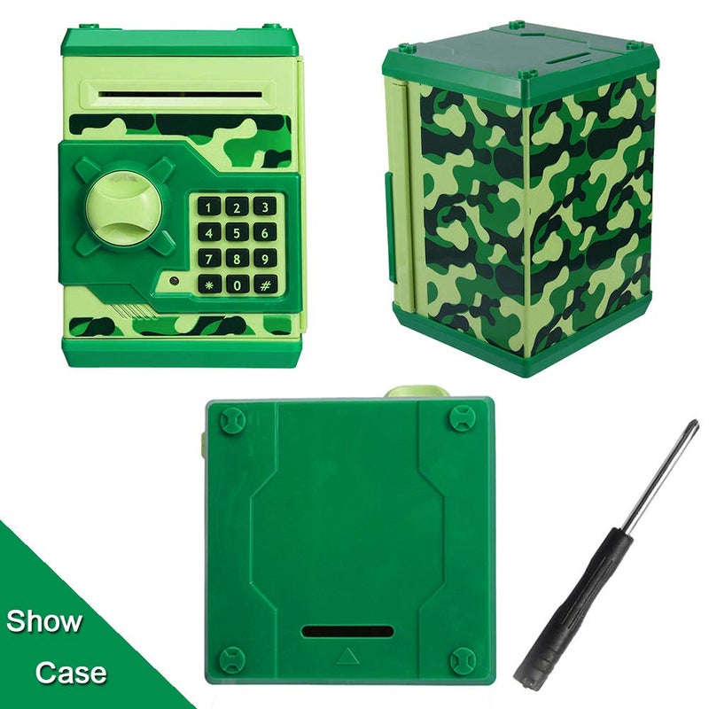 Qwifyu Piggy Bank for Boys Girls, 4 5 6 7 8 9 10 Year Old Girl Boy Birthday Gift Ideas, Electronic Password Money Saving Box ATM, Great Gift Safe Bank Toys for Kids (Camouflage Green) - Image 4